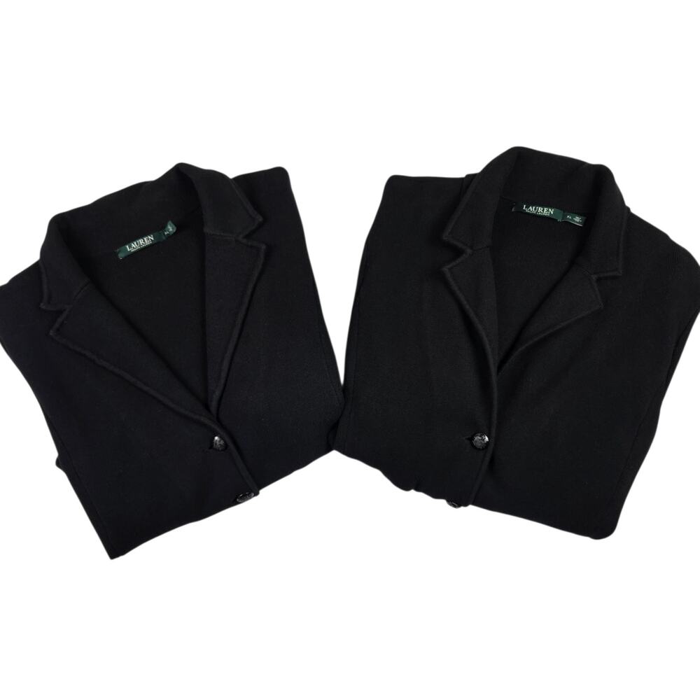 Lauren Ralph Lauren Blazer Womens Size XL Lot Black Knit Sweater Crest Buttons